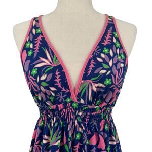 Vtg Schiesser Resort Wear Boho Sundress Maxi Dress 38 (S) Cotton Viscose Blue